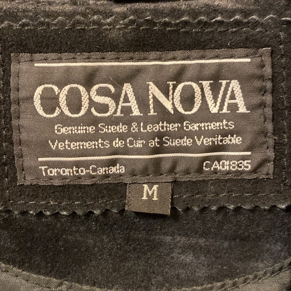 Vintage Cosa Nova Black Suede Leather Fringe Bomber Coat with Floral Print M L - Picture 5 of 12